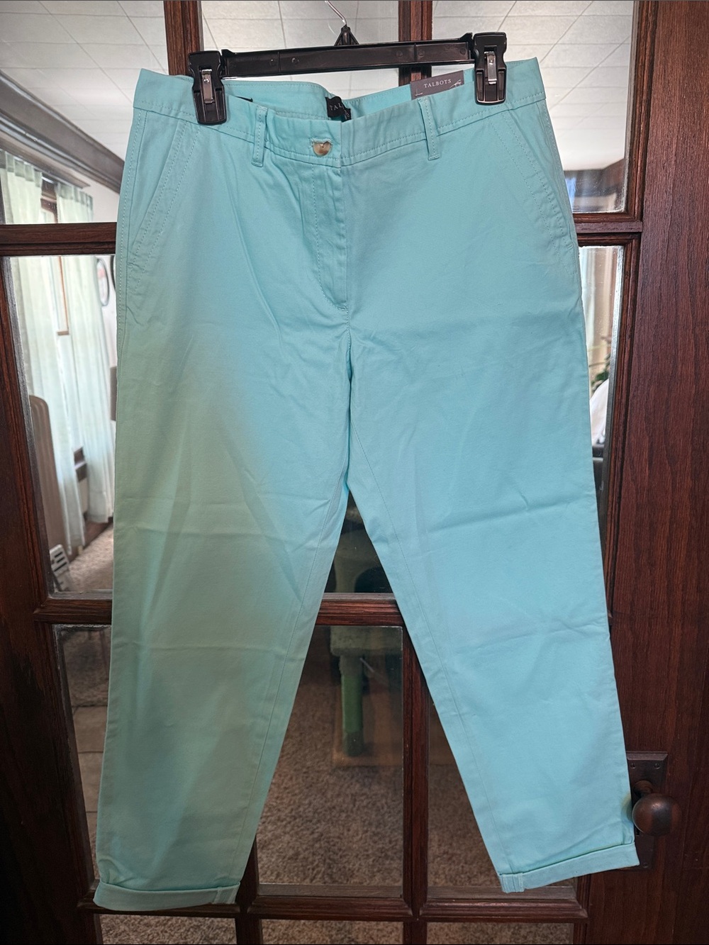 Talbots Relaxed Chino Pants Aqua Blue Ankle Length Cuffed Size 6 NEW 338169
